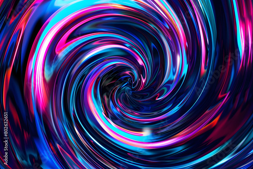Hypnotic neon swirls in a symphony of colors. Enchanting art on black background.