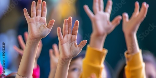 children's hands raised in the air, generative AI