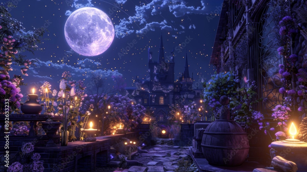 A moonlit rooftop garden where a group of witches and wizards concoct potions with the help of sparkling fireflies and the enchanting . . A moonlit rooftop garden where a group of witches and wizards concoct potions with the help of sparkling fireflies and the enchanting . .