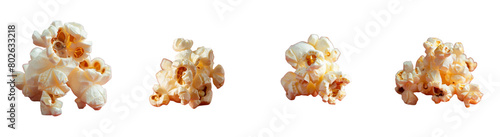 Set of single popcorn isolated on white background