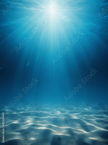 Underwater Sea Deep Abyss With Blue Sunlight