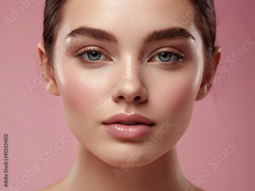 Beautiful Young Woman with Clean Fresh Skin in Studio Shot