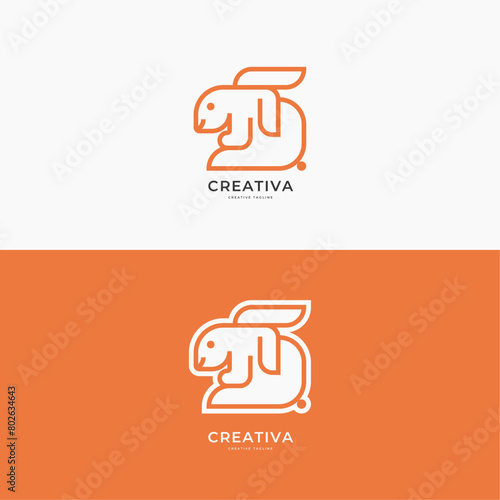 Rabbit Bunny Logo template Minimal Line Art