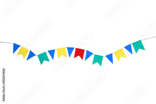 Colorful flags for Festa Junina celebration on white background photo