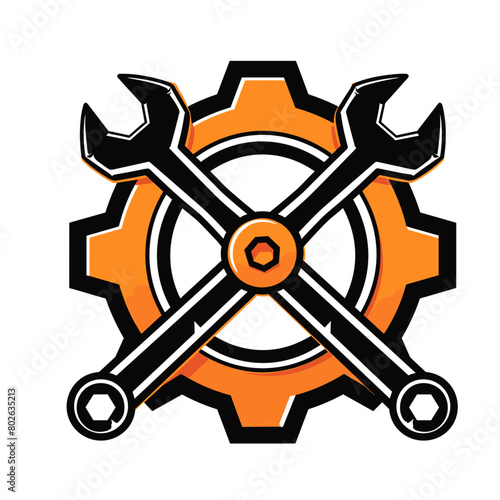 mechanic's toolset featuring two wrenches crossed over a gear