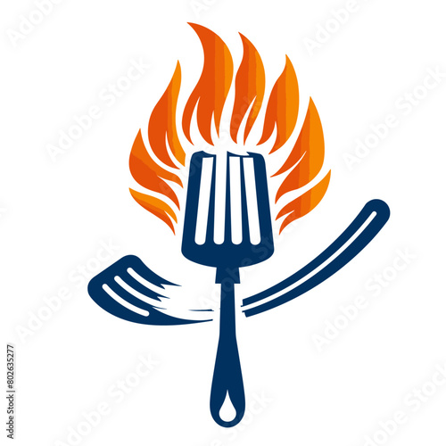 logo design element featuring a chef's hat, a fork, and flames, for a restaurant or culinary brand