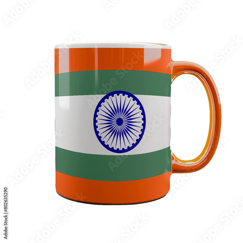 mug with india flag theme, isolated PNG, white background photo