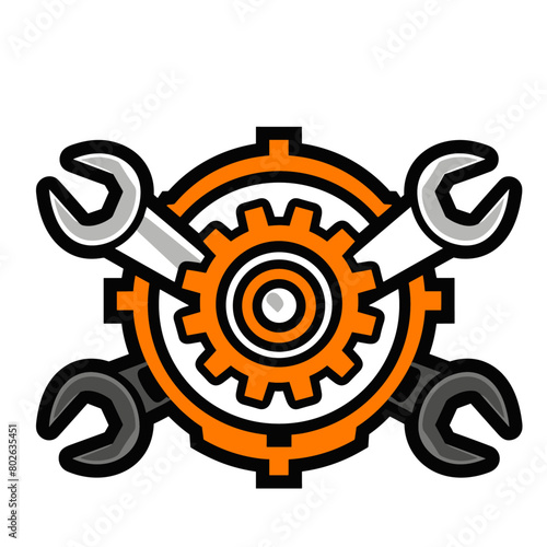 A service industry symbol with crossed wrenches and a gear
