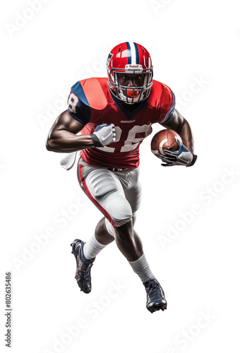 Dynamic American football player in mid-action on a transparent background, showcasing strength and focus. Generative AI