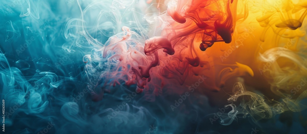 A vibrant and colorful smoke cloud captured in a close-up shot, creating a striking and abstract visual display