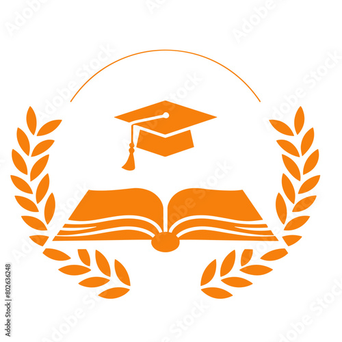 graduation cap, a book, and a laurel wreath signifying academic achievement