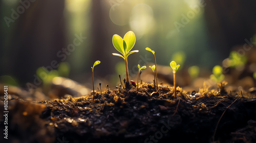 Timelapse shot of a seedling sprouting into a young tree, gradual growth captured in a forest clearing photo