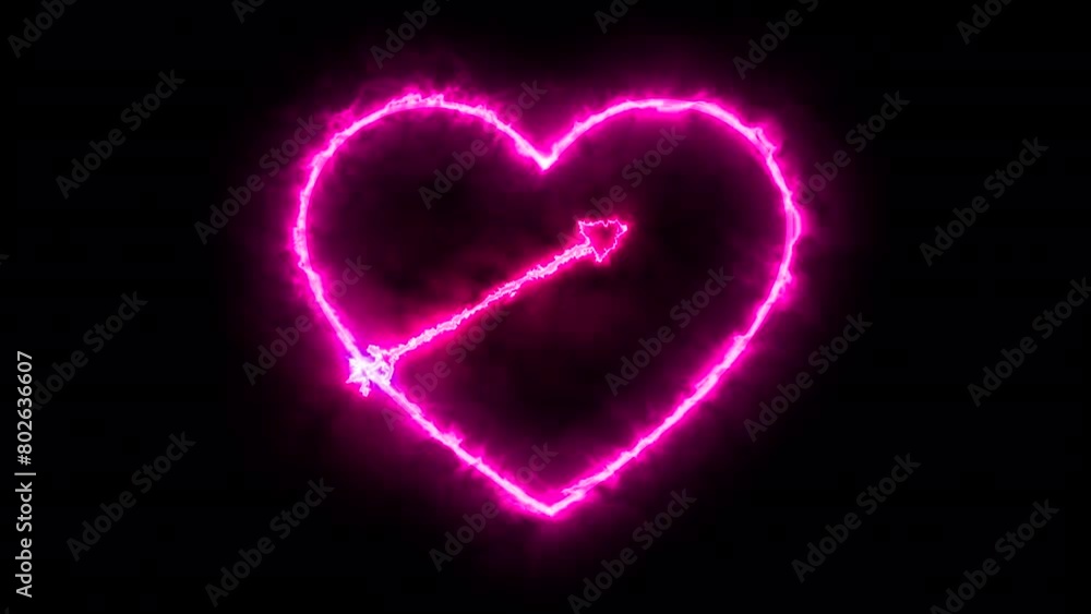 Glowing neon heart sign illuminated on dark background . outline card suit symbol and silhouette Glowing neon heart sign illuminated on dark background . outline card suit symbol and silhouette