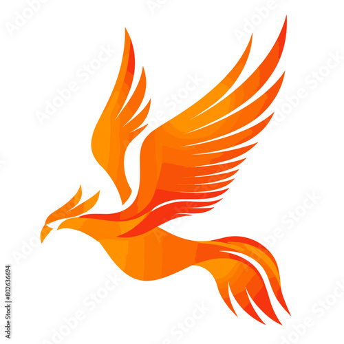 stylized drawing of a phoenix in flight, engulfed in flames