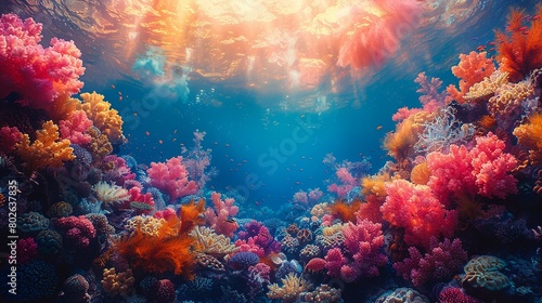 A colorful coral reef with a variety of fish swimming around © DARIKA