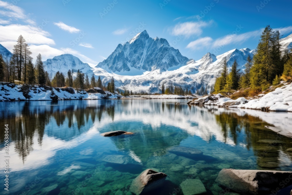 Stunning alpine lake and mountain landscape