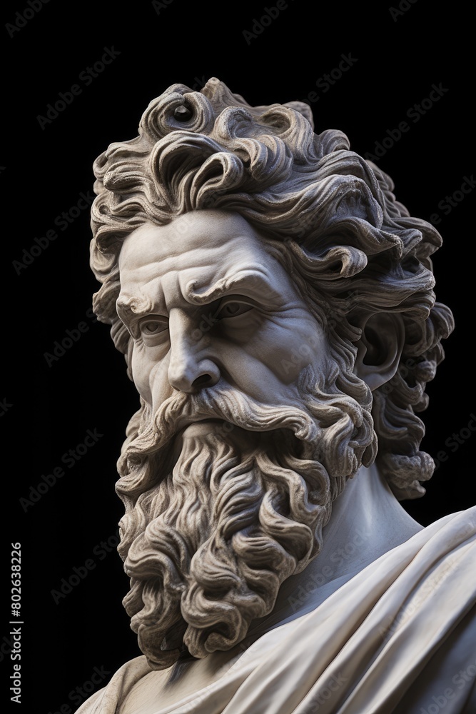 Detailed Sculpture of a Pensive Man with Flowing Curly Hair Detailed Sculpture of a Pensive Man with Flowing Curly Hair