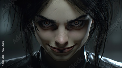 Sinister dark-haired woman with piercing eyes photo