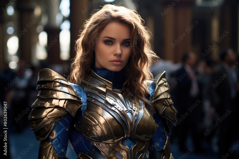 Obraz premium Powerful female warrior in futuristic armor