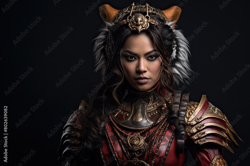 Fierce female warrior in ornate armor