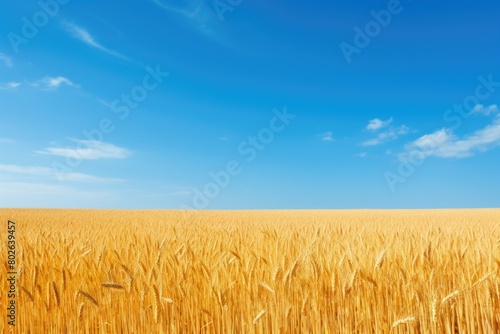 Vast golden wheat field under blue sky