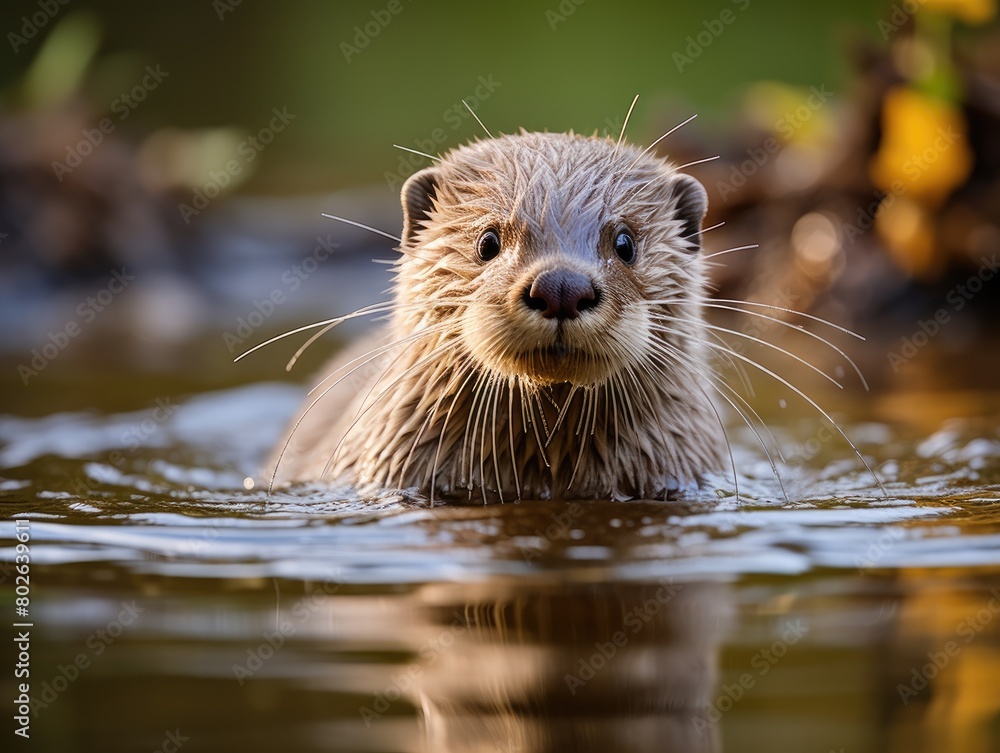 Adorable otter swimming in water Adorable otter swimming in water