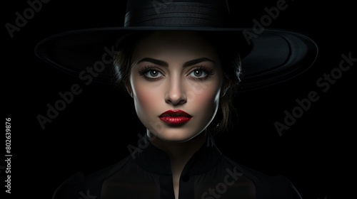 mysterious woman in black hat and coat