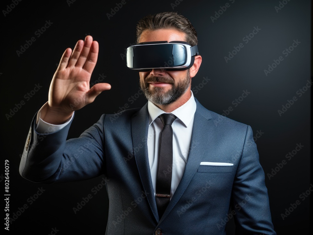 businessman using virtual reality headset businessman using virtual reality headset