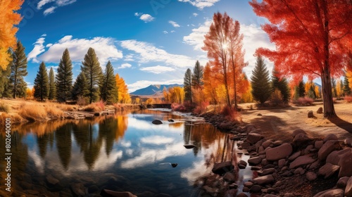 Vibrant autumn landscape with mountain reflection © Balaraw