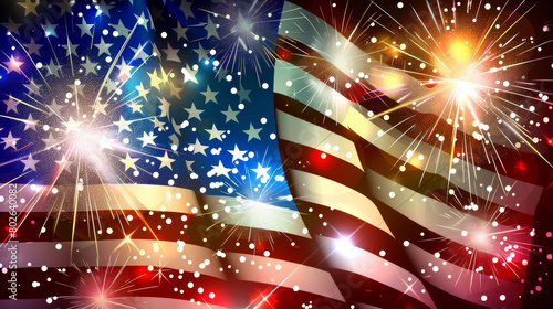 colorful abstract American flag fireworks celebration background