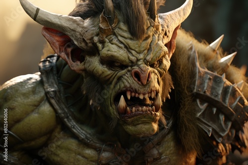 Fierce fantasy creature with horns and sharp teeth © Balaraw