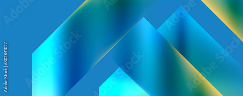 Vibrant colorfulness of azure and electric blue on a gradient background  with triangles and rectangles creating a symmetrical pattern. Graphics showcase tints and shades