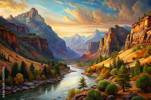 grand canyon river landscape in forest on mountain photo