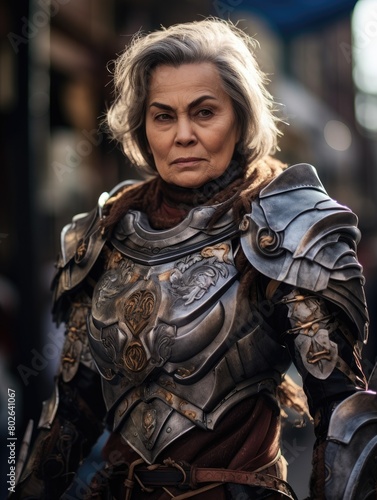 Powerful female warrior in ornate armor