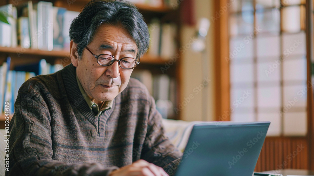 Fototapeta premium Image of senior man at laptop.
