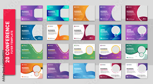 Corporate horizontal business conference flyer bundle template. Horizontal Business Conference brochure flyer design layout design. Annual corporate business workshop, meeting or training flyer banner