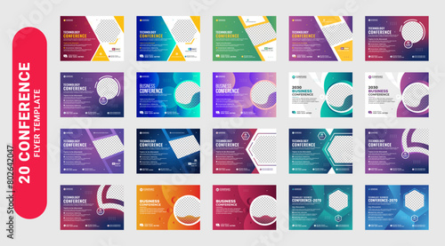 Corporate horizontal business conference flyer template design bundle. Conference flyer and invitation banner template design and technology conference social media banner layout, live webinar event