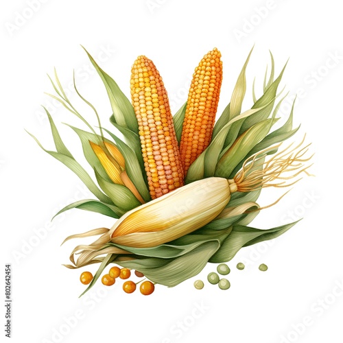 Corn cobs. Hand drawn watercolor illustration isolated on white background photo