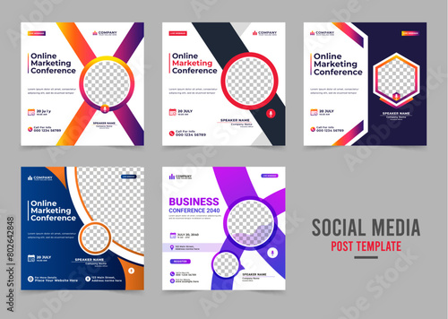 Social media live webinar template bundle. Business conference social media post banner design.