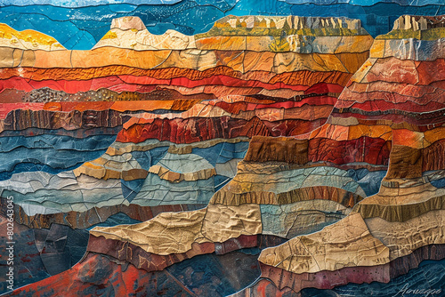 A rugged canyon carved by millennia of erosion, painted with layers of vibrant sediment. photo