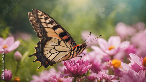 abstract nature spring Background, spring flower and butterfly
