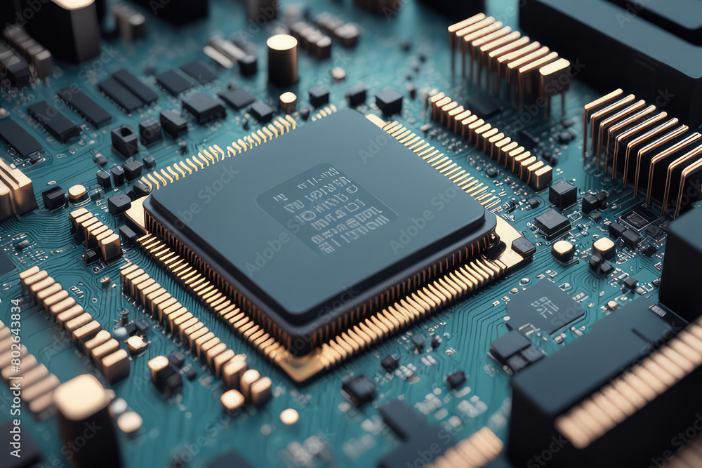 Concept shows the process of turning on the CPU in the motherboard. Digital pulses and signals from the chip propagate through the motherboard Concept shows the process of turning on the CPU in the motherboard. Digital pulses and signals from the chip propagate through the motherboard