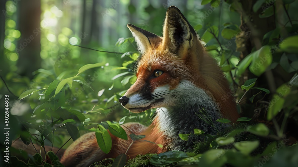 Fototapeta premium Photorealistic Image of an Inquisitive Fox in a Natural Setting, Emphasizing Detail in Wildlife Photography