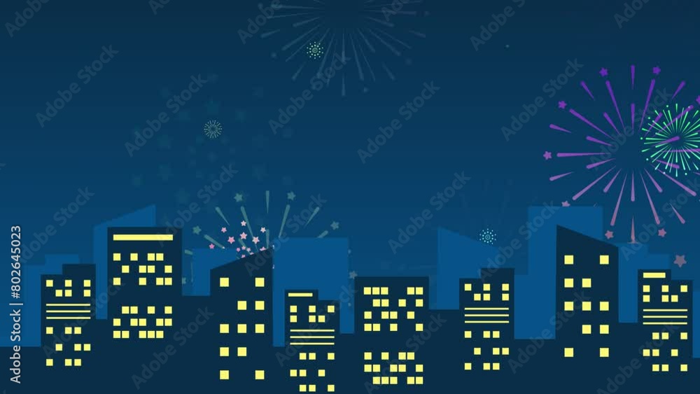 Illustrated Fireworks Display Background Video Illustrated Fireworks Display Background Video
