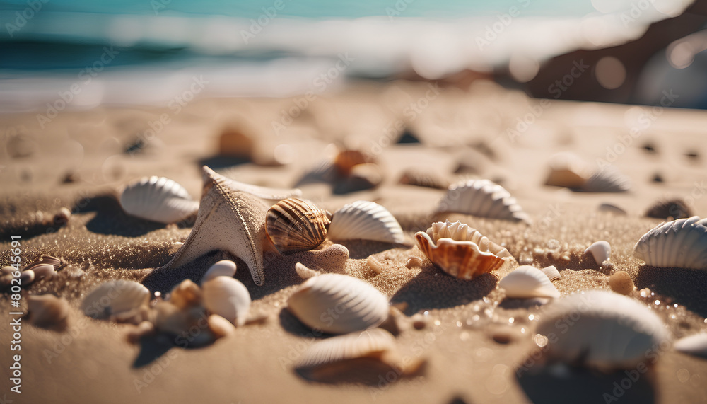 Shells on a sunny beach, on the ocean Shells on a sunny beach, on the ocean