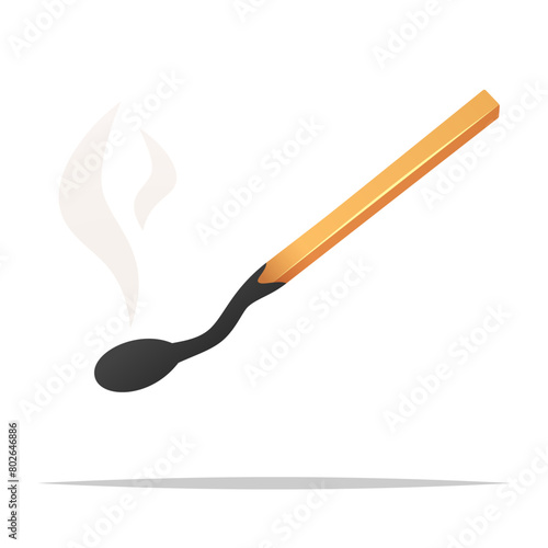 Used burnt match stick vector isolated illustration