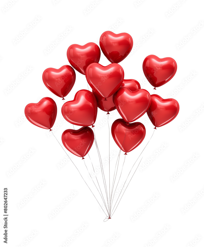 A cluster of red heart-shaped balloons, creating a romantic and celebratory mood. Generative AI