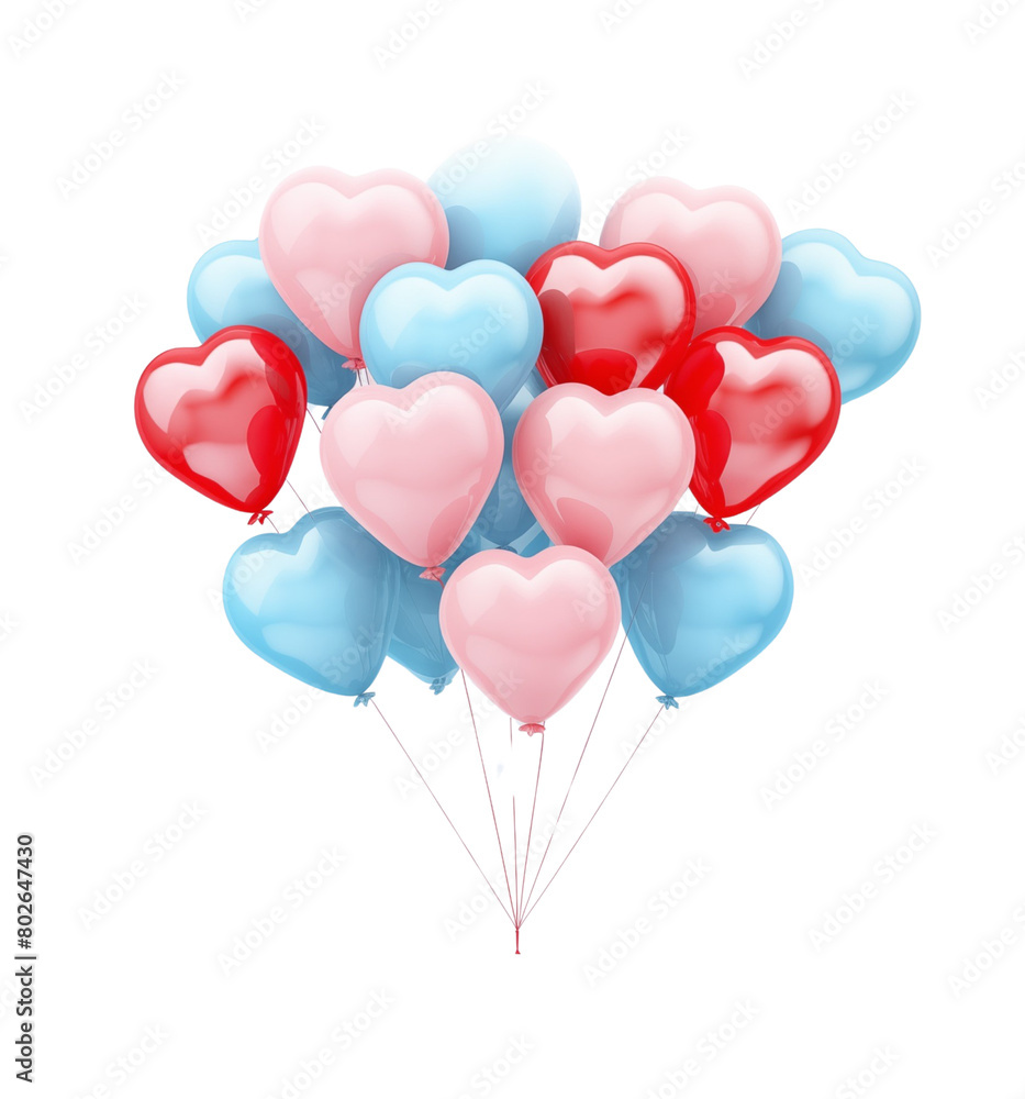 A cluster of red heart-shaped balloons, creating a romantic and celebratory mood. Generative AI