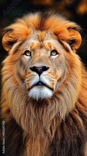 A lion with a long mane and a golden face