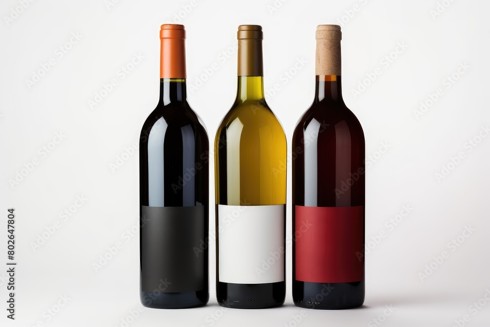 three bottles of wine with different colors. blank bottles for mockup three bottles of wine with different colors. blank bottles for mockup